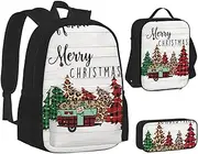 StOlmx 3 Pack Backpack Portable Waterproof Insulated Lunch Bag and Pencil Case Fashion Cute Beauty Deer, Merry Christmas., Talla única