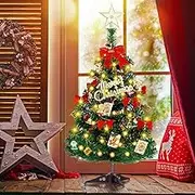 Christmas Tree, Mini Christmas Tree, 24in Small Artificial Tabletop Christmas Tree with Xmas Ball Stars Bow Ornaments for Home Office Shop Desktop Party Decor (Green, 2ft)