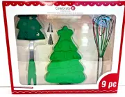 9 piece Christmas Baking Set by Celebrate It - Christmas Tree Mold Whisk Spatula