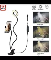 LED Selfie Ring Light Phone Holder Flexible Stand Long Arm for Stream Live Lamp