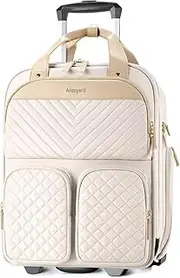 [Arcoyard] Underseat Carry On Luggage with Wheels, Lightweight Travel Airline Approved Personal Item Bag, Multiple Compartments Carry-On Rolling Suitcase for Women, Beige, Beige, Carry-on-18-Inch,