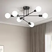 Soilsiu Modern Sputnik Chandelier Ceiling Light Fixture, 6-Light Mid Century Semi Flush Mount Ceiling Lights for Bedroom, Dining Room, Living Room, Kitchen, Office (Black) (Black)