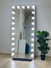 Hollywood Floor Mirror with Tri-Colour Dimmable Lights