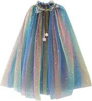 Costume Bay Girls Mermaid Sequin Cloak Cape Princess Cape Cloak Shiny Glitter Sparkling Mesh Rainbow Cape Party Prop Kids Halloween Fancy Dress (Rainbow Cape, M)