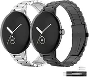 [FitTurn] [2pack] bands Compatible with Google Pixel Watch Band, Classic Stainless Steel Metal Silver Replacement Strap for Google Pixel for Men Women