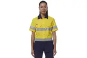 King Gee Ladies Workcool Vented Cotton Drill Taped Work Shirt K44229 - Yellow/Navy