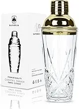 Glass Cocktail Shaker, Raisaplin 14oz Drink Mixer Crystal Martini Shaker Built-in Strainer Margarita Bartender Accessories Tools for Whiskey Coffee Sazerac Home Bar Gifts Decoration - Gold