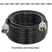 30ft 50ft 100ft RG58 UHF PL259 connector ham CB radio Lot RF coax coaxial cable