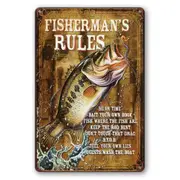 3x Rules Fisherman Rod Bent Fish Hook Rustic Look Decorative Wall Art Tin Sign