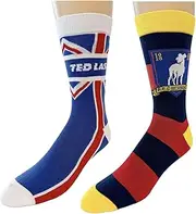 Warner Bros Ted Lasso 2 pack Men's Dress Crew Socks. 2 pair - AFC Richmond Logo Emblem & Ted Lasso Union Jack Flag - Men Sock Size 10-13 (TG11983), Multicolor, 10-13