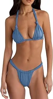 [Generic] Women's Bikini Set Cheeky Bow Tie Swimsuit Sexy Micro Bikini Bathing Suit for Curvy Women Holiday Beachwear