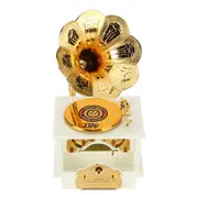 Phonograph Wind-Up Music Box With A Storage Drawer Vintage White