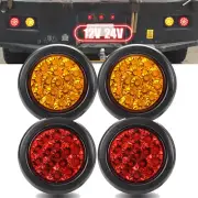 4x 4" Round LED Trailer Tail Lights Brake Reverse Turn Signal Truck Tray 12V 24V
