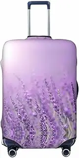 [CADREWY] Romantic Purple Lavender Print Travel Suitcase Cover Luggage Protector with Elastic Anti Scratch for Carry On, Black, Medium