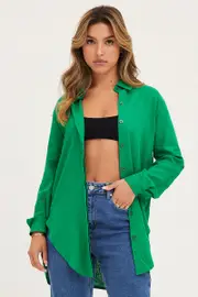 Green Shirt Top Long Sleeve - Size 12, Women's Shirt