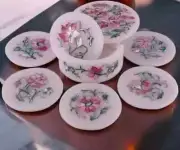 White Marble Stone Coaster Set with Quartz Inlay – Floral Arts Handmade Decor