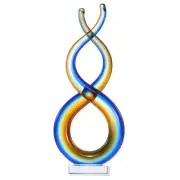 Hand Blown Wave Sommerso Art Glass Scultpure Centerpiece - 14.5" Tall