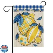 Dyrenson Spring Summer Lemon Decorative Garden Flag, Blue Plaid Check Farmhou