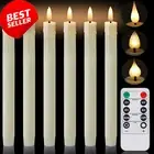 Rechargeable LED Taper Candles Flickering Remote Timer 6 Pcs Ivory