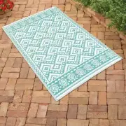 4 x 6 Reversible Turquoise Geometric Southwest Aztec Outdoor Porch Patio Rug Mat