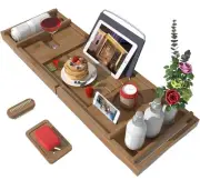 Bamfan - Bath Caddy Tray for Bathtub - Bamboo Adjustable Organizer Tray - Walnut