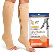 Zipper Compression Socks 15-20mmHg with Zip Guard Skin Protection & Open Toe Medical Zippered Compression Socks for Men Women