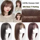 100% Human Hair Wigs with Bangs Silk Base Short Straight Bob Wigs Layered Hair