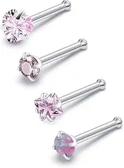 [Heienngy] F136 Titanium Nose Rings Studs 20G Straight Nose Stud L Shaped Nose Studs Nose Screw Studs Diamond Nose Stud Heart Nose Stud Corkscrew Nose Studs Opal Nose Stud Square Diamond Nose Stud