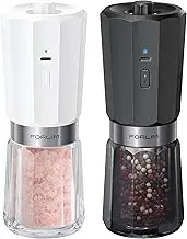 FORLIM Gravity Electric Salt and Pepper Grinder Set with 2-Speed Grinding, 800mAh Rechargeable, Upgraded Auto-Reverse Clean After Stop, Automatic Pepper Mill Grinder with White LED, Black & White
