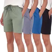 [Real Essentials] 4 Pack: Women's 7" Bermuda Long High Waisted Shorts with Pockets - Workout Athletic (Available in Plus)