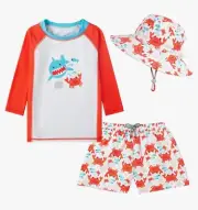 Toddler and Baby Boys' 3-Piece Swimsuit Trunk Rashguard Set Sun Hat Swimwear ...