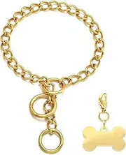W/W Lifetime Dog Chain Collar Training Walking 18K Gold 316L Stainless Steel Link Chain Collar Adjustable Metal Chain Collar 10mm or 15mm Heavy Duty Slip Collar(15MM, 20")