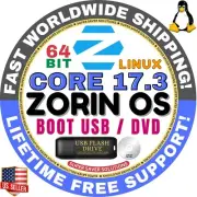 ZORIN LINUX OS 17.3 CORE 64-BIT, Bootable USB, Live Boot or Full Install, MAC/PC