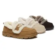 AUSTRALIAN SHEPHERD® UGG Slippers Women Sheepskin Wool Ankle Rilee Loafers - Chocolate / AU Ladies 4 / AU Men 2 / EU 35