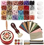 620Pcs Wax Seal Stamp Kit, Wax Seal Set with Wax Seal Beads, Sealing Wax Warmer, Vintage Envelopes, Wax Stamp and Metal Pen, Sealing Wax for Invitations, Cards, Envelopes, Gift Wrapping
