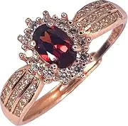 Natural Garnet Ring, Razzberry Custom Gemstone Designs, 18k Rose Gold Plated 925 Sterling Silver, 4mm x 6mm Oval Cut, included velvet ring box