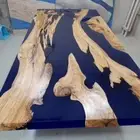 Blue Epoxy Conference Office Meeting Table Top Handmade Console Hotel Bar Desk