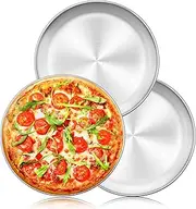 Herogo 13.5 Inch Stainless Steel Round Pizza Pan Set of 3, Large Healthy Pizza Tray Platter for Oven Baking Serving, Dishwasher Safe