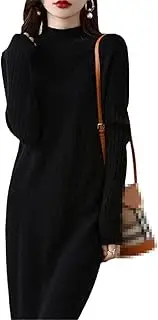 [Zozogag] 100% Wool Thicker Knitwears Women Dress Winter O-Neck Pullovers 6Colors Ladies Dresses