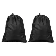 2pcs Clothes Storage Drawstring Bag 15.7" Height Bedding Organizer Bags, Black