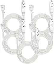 10ft 3 Prong Extension Cord - Durable UL Listed Flat Cord for Indoor Use, 5 Pack