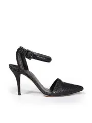 Black Grained Leather Pointed Toe Pumps