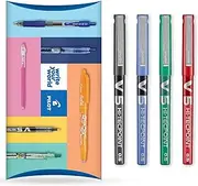 Pilot V5 Hi-Tecpoint Rollerball Pen - Fine 0.5mm Nib - Pillow Pack of 4 - Black, Blue, Green & Red Ink
