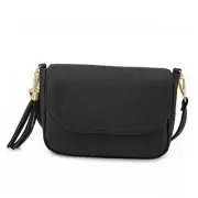 Small Crossbody Bags for Women Trendy Flap Saddle Purses with Tassel Black
