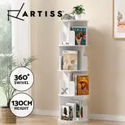Artiss Bookshelf 4 Tiers Bookcase Swivel Display Shelves Stand Round White EDIE