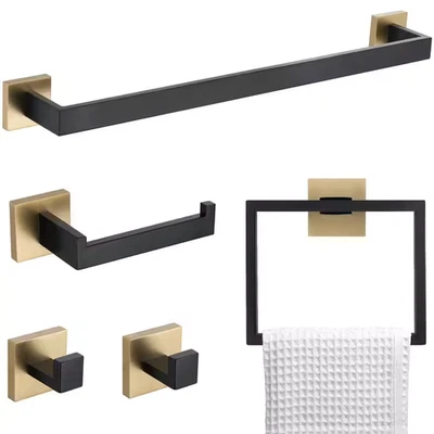 5-Piece Bath Hardware Set with Towel Bar/Rack in Gold and Black