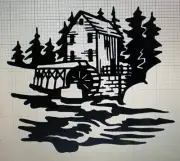 Cabin Water Wheel Landscape Decal