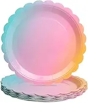 PARTY GO 16Pcs Rainbow Paper Plates 7" 18cm, Party Plates Disposable Supplies Pack for Birthday, Baby Shower, Holiday Wedding Graduation Party Decorations