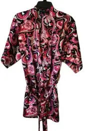 Alexander Del Rossa Robe Womens Medium Retro Paisley Short Sleeve Satin NEW