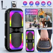 Dual 4'' Portable Bluetooth Speaker Subwoofer Heavy Bass Sound System Party Mic